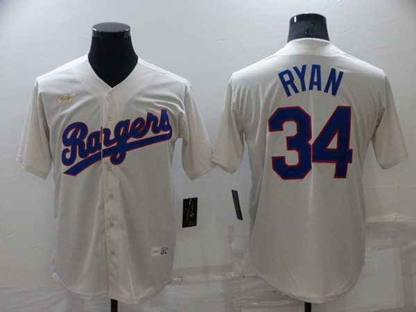 Men's Texas Rangers #34 Nolan Ryan Cream Cool Base Stitched Baseball Jersey